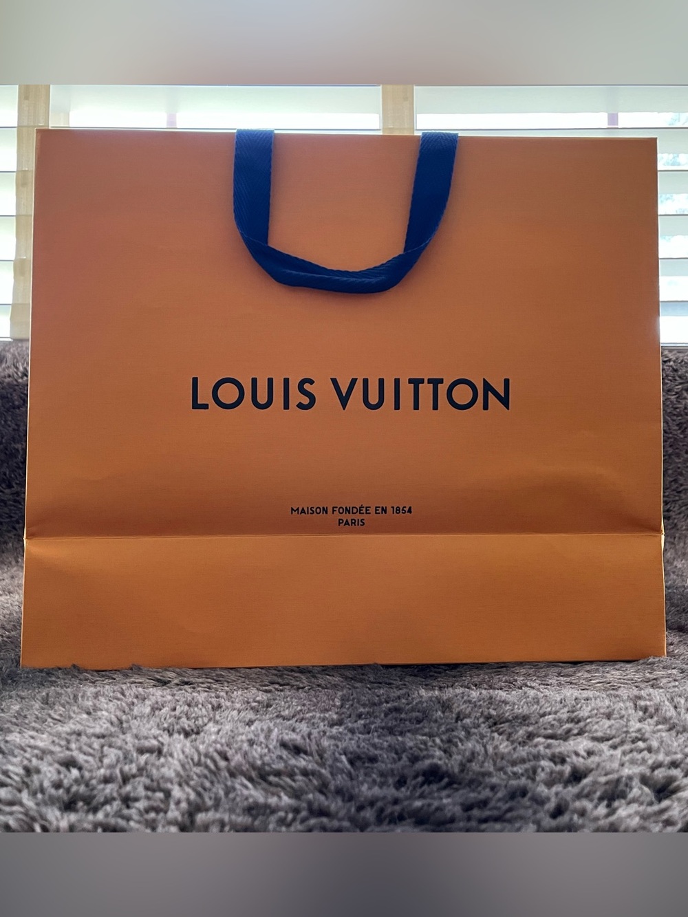 Authentic Louis Vuitton Orange Shopping Bag with Navy Logo